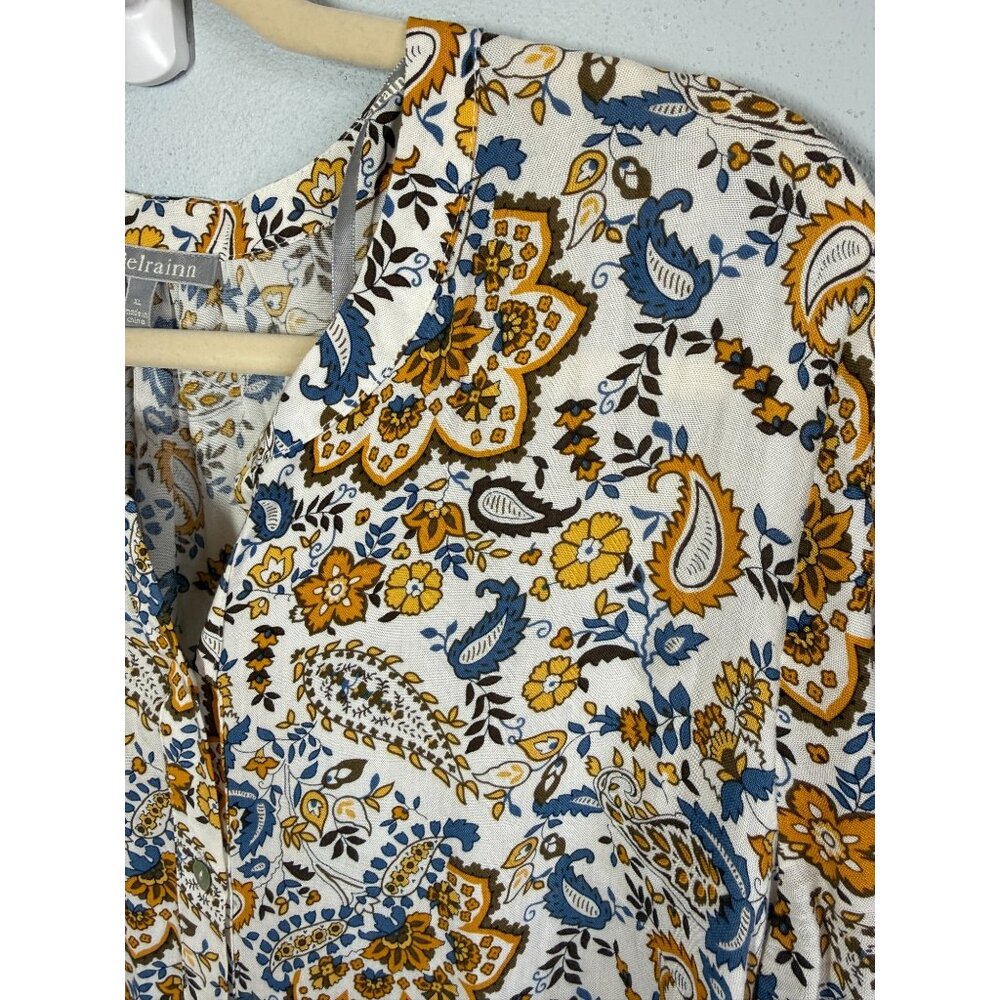 Daniel‎ Rainn Womens Floral Popover Blouse Size XL V-Neck Boho Garden Party - Picture 5 of 11